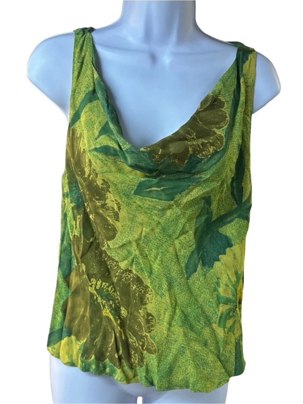 Vintage Cache Green Multi Floral Cowl Neck Tank